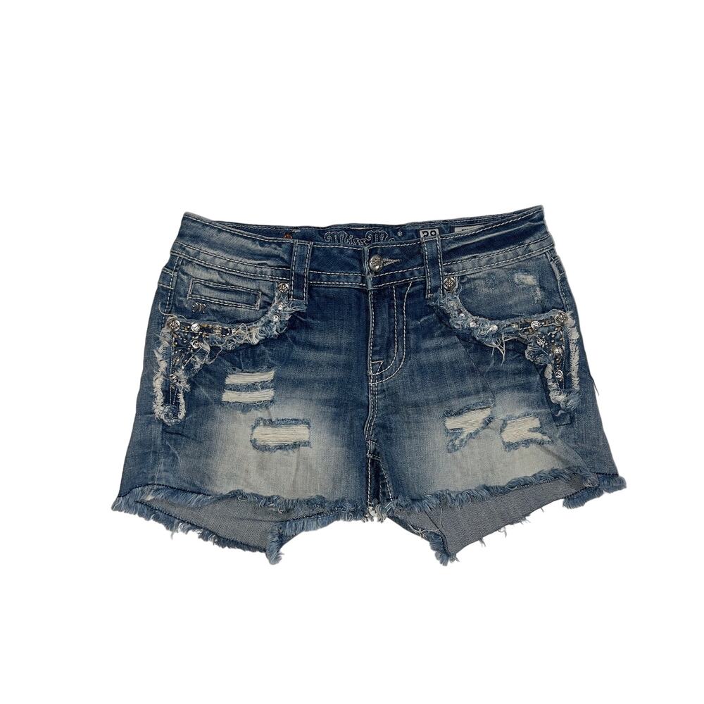 Miss Me Blue Distressed Denim Shorts